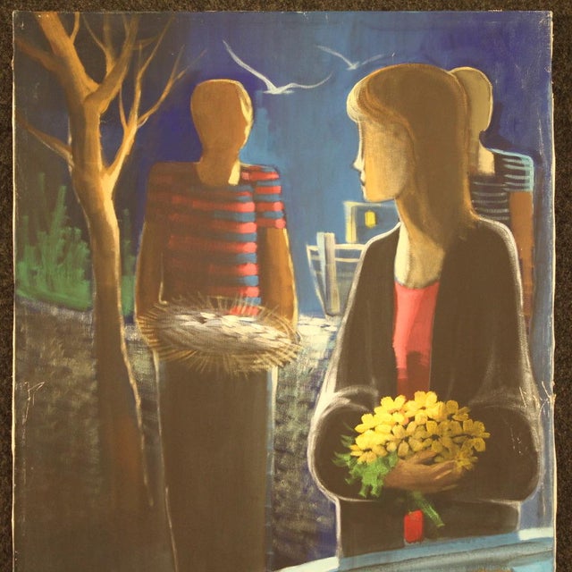 Italian Artist, Figurative Scene, 1970, Oil on Canvas For Sale - Image 8 of 16