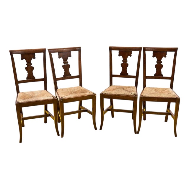 Wooden Chairs with Straw Seat, Set of 4 For Sale