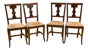 Wooden Chairs with Straw Seat, Set of 4