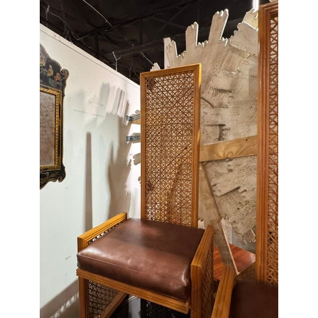 Pair of MCM Designer High Back Rattan Hall Chairs For Sale In Dallas - Image 6 of 8