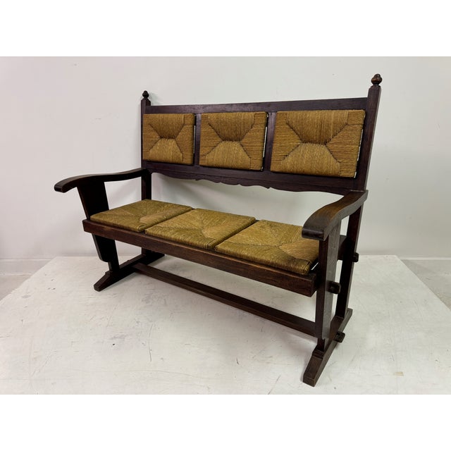 Vintage French Rush Seat Bench, 1950s For Sale - Image 3 of 17