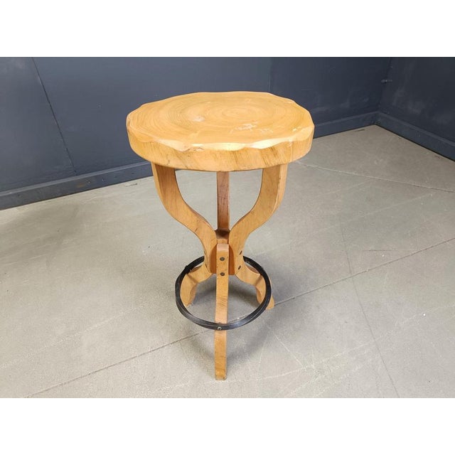 Beautiful hand made brutalist bar stools. Good original condition. Sturdy and well manufactured stools in solid oak with...