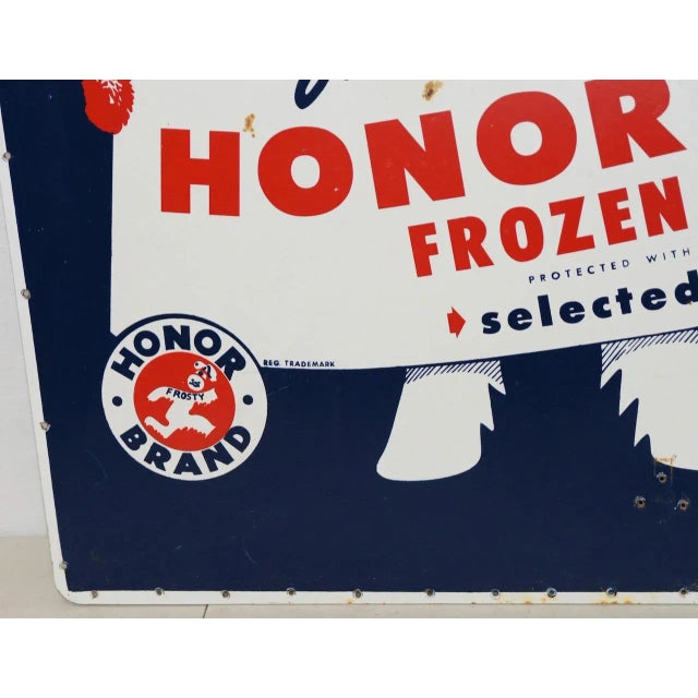 Honor Brand Frozen Foods Advertising Board c.1940s Vintage Advertising Board for "Honor Brand" Frozen foods. Great color...