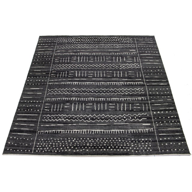 Tribal Modern Moroccan Style Gray Wool Rug With Tribal Pattern by Apadana For Sale - Image 3 of 10