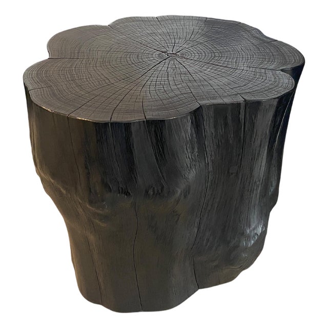 Andrianna Shamaris Impressive Charred Teak Wood Side Table For Sale