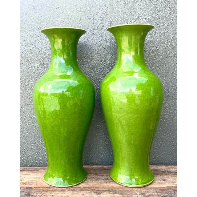 Vintage Crackle Glaze Ceramic Vases - A Pair For Sale - Image 11 of 12