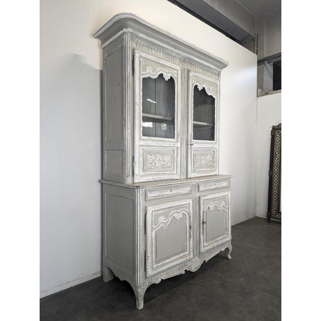 Norman Glass-Fronted 2-Body Buffet in Patinated Grey and White Oak For Sale - Image 3 of 11