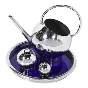 Art Deco Chrome Pancake Corn Set Blue Tray by Russel Wright for Chase