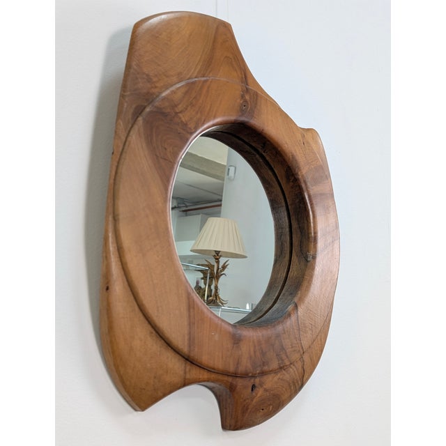 1960s Biomorphic Wall Mirror in Walnut, France, 1960s For Sale - Image 5 of 9