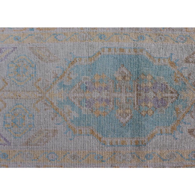 Textile Turkish Oushak Runner in Soft Pastel Blue, Gold, and Lavender 2'8 X 13'0 For Sale - Image 7 of 13