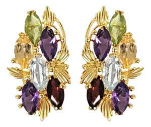 Marquise Shaped Blue Topaz, Citrine, Amethyst, Garnet, Peridot Earrings, 2 Pieces