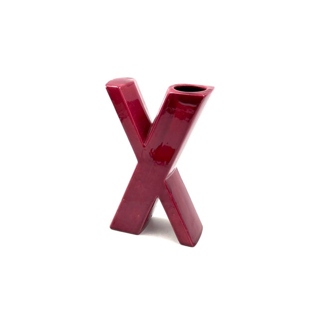 Space Age Red X Letter Shaped Ceramic Solifleur Vase, Marcel Radureau France, Circa 1970 For Sale - Image 11 of 13