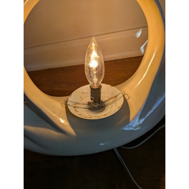 Ceramic Vintage 1980s Art Deco Revival Ceramic Halo Rings Ellipse Table Lamp Opalescent For Sale - Image 7 of 11