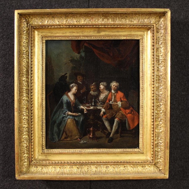 A refined pair of antique paintings from the first half of the 18th century. Oil on canvas artworks depicting splendid...