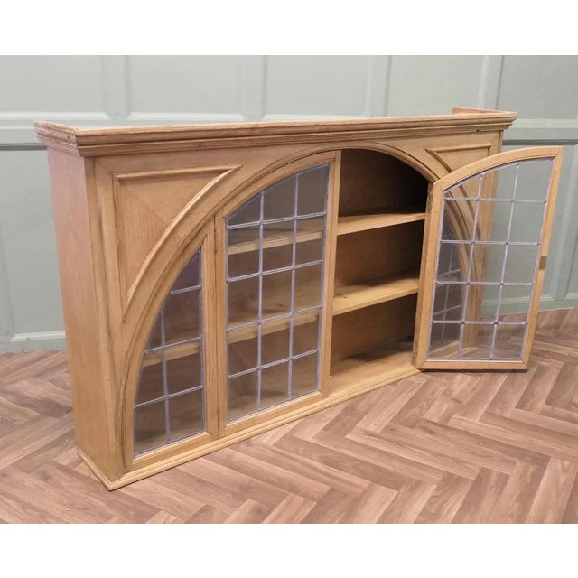 Arts & Crafts Arched Pine and Leaded Glass Cupboard, 1930s For Sale - Image 6 of 8