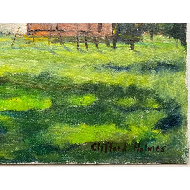 Impressionist Clifford Holmes "Country Farm" Original Oil Painting C.1950 For Sale - Image 3 of 9