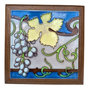 Art Nouveau Majolica Grapes Trivet Circa 1900