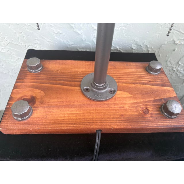Mercantile Design Industrial Pipe Table Lamp With Dual Edison Sockets on Solid Wood Base For Sale - Image 9 of 11