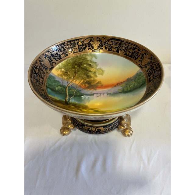 Japanese Antique Hand Painted Nippon Two-Piece Centerpiece Bowl With Footed Pedestal Base For Sale - Image 3 of 16