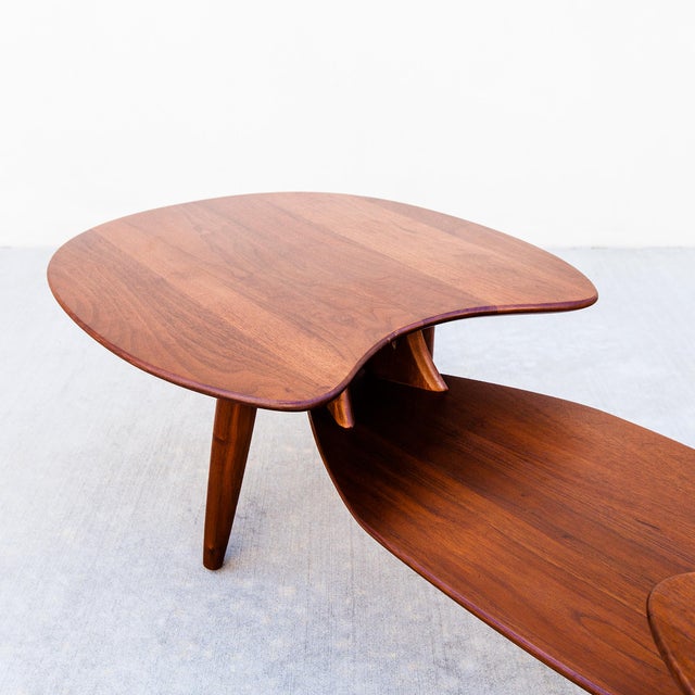 Ace-Hi 1960s Restored Space Age Biomorphic Two Tier Coffee Table in Solid Walnut, Attributed For Sale - Image 4 of 12