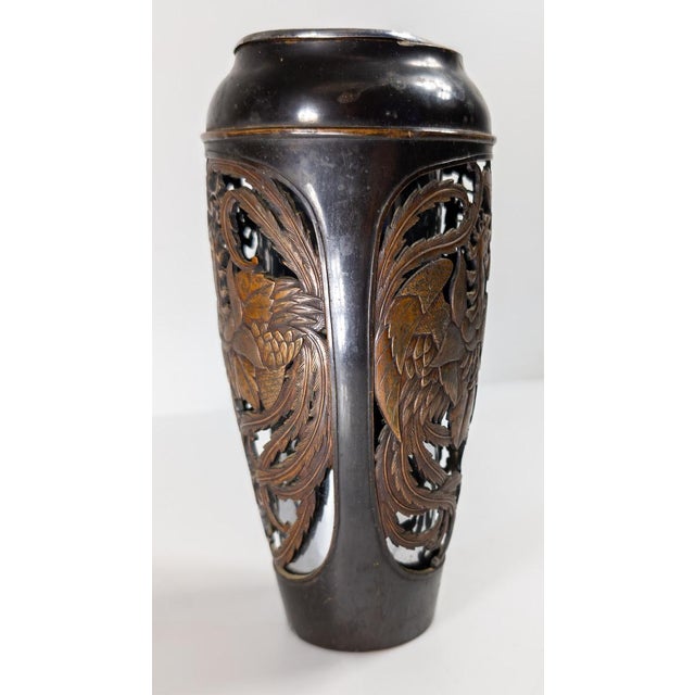 Late 19th Century 19th Century Japanese Meiji Bronze Reticulated Ikebana Vase With Phoenix For Sale - Image 5 of 15