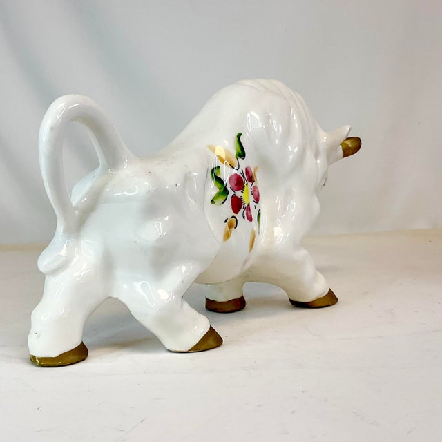 1970s Vintage Italian Mediterranean Hand Painted Ceramic Bull Figurine. For Sale - Image 12 of 13