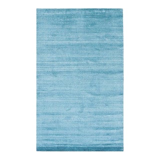 5x8 Blue Hand-Knotted Wool Viscose Subtle Horizon Hues Solid Open Field Rug For Sale