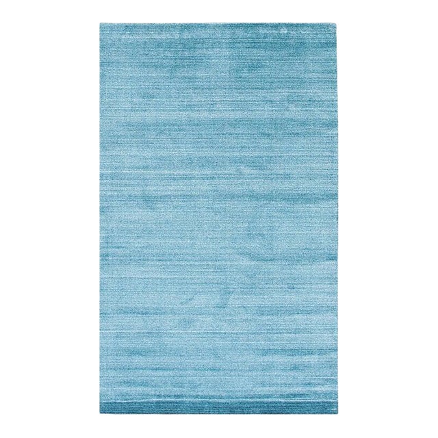 5x8 Blue Hand-Knotted Wool Viscose Subtle Horizon Hues Solid Open Field Rug For Sale