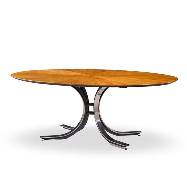 Mid-Century Modern Osvaldo Borsani for Stow & Davis Mid Century Starburst Walnut and Steel Oval Dining Table For Sale - Image 3 of 7