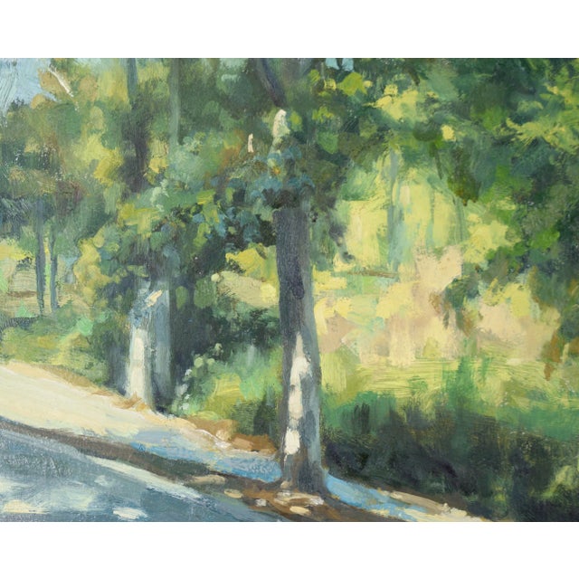 Impressionist Sidewalk Along the Park - Landscape in Oil on Canvas by Gholam Yunessi For Sale - Image 3 of 6