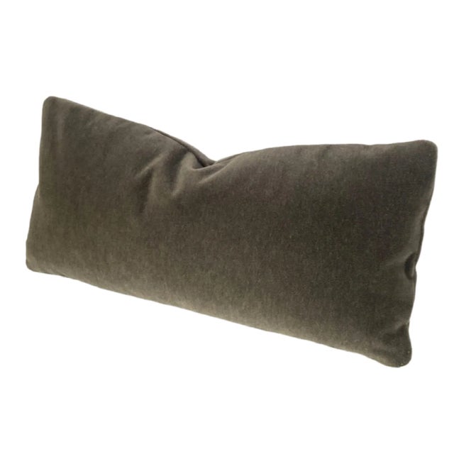 Contemporary Plush Antique Pewter Mohair Down Filled Lumbar For Sale - Image 3 of 3