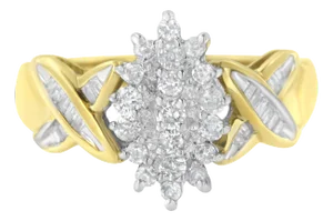 10K Yellow Gold Round And Baguette-Cut Diamond Ring (1/2 Cttw, H-I Color, I1-I2 Clarity) - Size 7