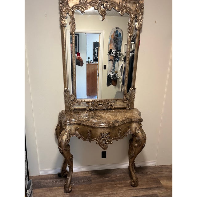 Ferguson Copeland Baroque Style Silver Gilt Console Table & Mirror - 2 Piece Set For Sale - Image 6 of 9