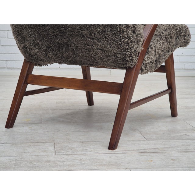 Brown Vintage Danish Armchair in Beech Wood, 1960s For Sale - Image 8 of 18
