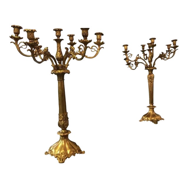 French 7 Light Bronze Candelabras - a Pair For Sale