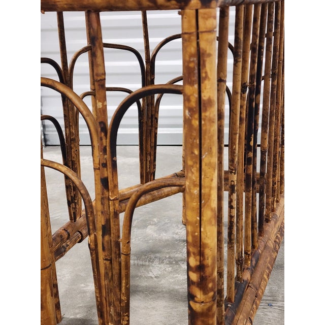 Mid Century Burnt Bamboo Demi-Lune Table For Sale - Image 11 of 13