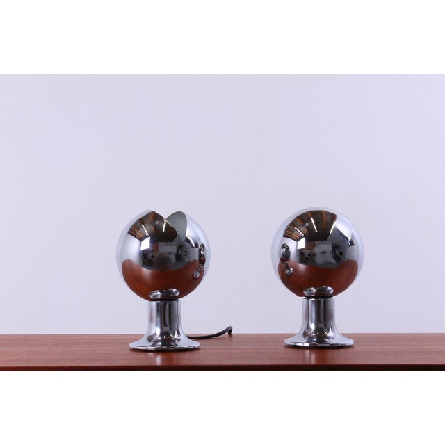 Chrome Eclisse Eyeball Kugel Table Lamps attributed to Hillebrand, 1960s, Set of 2 For Sale - Image 12 of 16