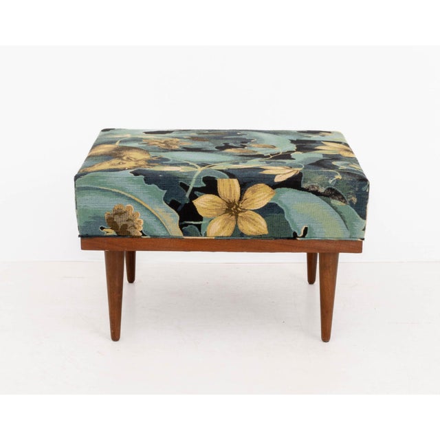 Blue Modern "Doe-Run" Woven Chenille Upholstered Ottoman For Sale - Image 8 of 9