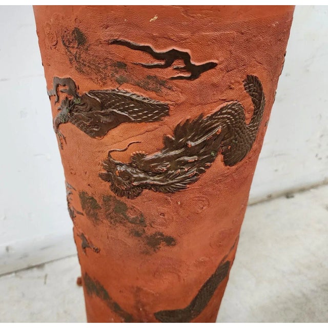 Japanese Antique Japanese Tokoname Meiji Redware Pottery Plant Stand For Sale - Image 3 of 13