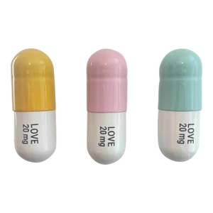 20 Mg Love Pill Combo (Mint Green, Yellow and Light Pink) - Set of 3 Pop Art Sculptures by Tal Nehoray