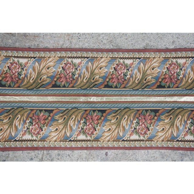 Textile Vintage French Baroque Woven Tapestry Table Runner Acanthus Leaf Gold Tassel For Sale - Image 7 of 9
