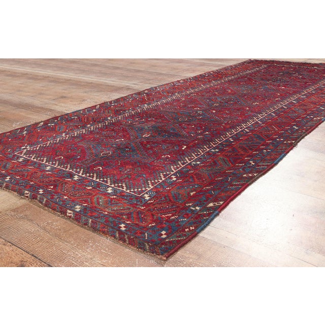 Textile Antique Persian Tribal Shiraz Rug - 04'00 X 10'04 For Sale - Image 7 of 9