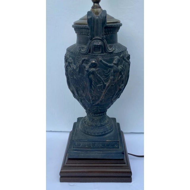 Late 20th Century Plaster Figural Urn Vase Table Lamp on Plinth Wood Base For Sale - Image 5 of 13