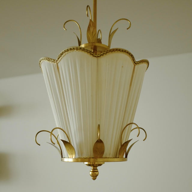 Brass 1940s Brass and Silk Pendant by E. Hansson & Co., Malmö, Sweden For Sale - Image 8 of 8