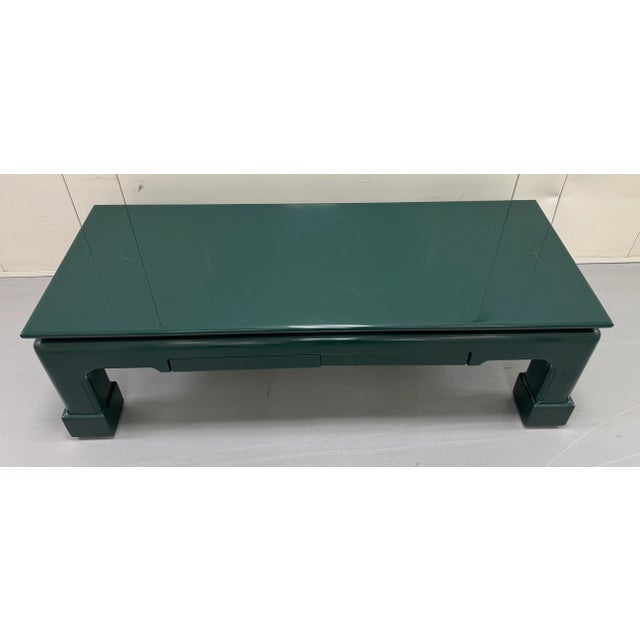 Ernest C Masi Lacquered Ming Leg Coffee Table With Drawers For Sale - Image 11 of 12