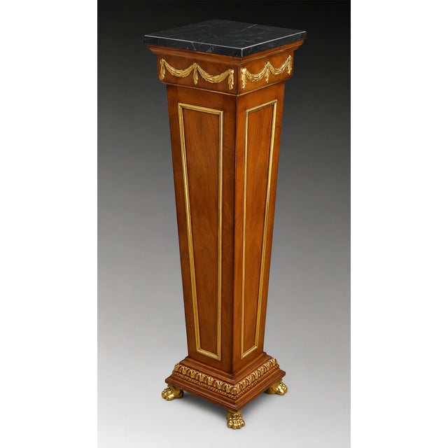 Handcrafted in Italy, this pedestal features a tapered myrtle burl column accented with carved moldings and 24-karat...