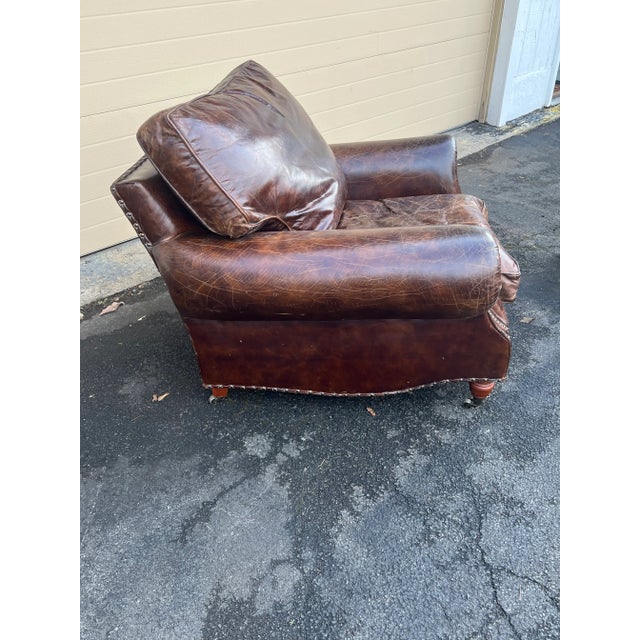 Brass Vintage English Leather Club Chairs - Set of 2 For Sale - Image 8 of 9