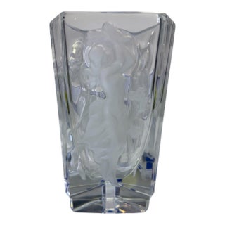 Art Deco Frantisek Halama Triangular Crystal "Three Maidens" Intaglio Vase For Sale