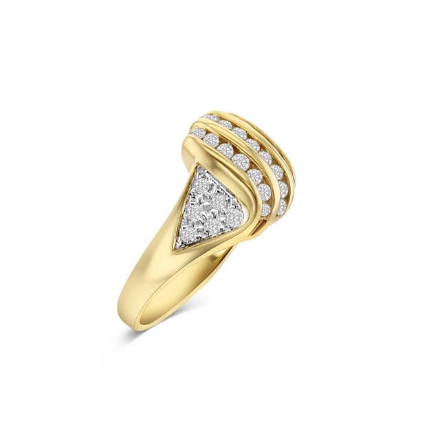 Contemporary Diagonal Diamond Cluster Wedding Band 14k Yellow Gold, Size 7 For Sale - Image 3 of 6