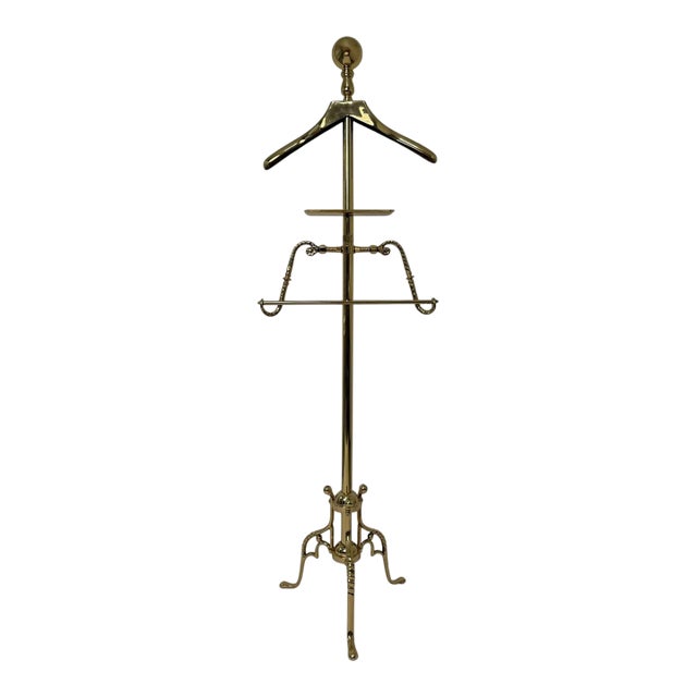 Vintage Mid Century Gentlemens Valet Brass Gentlemens Butler Coat Floor Stand For Sale